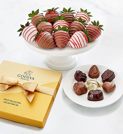 Godiva® 19pc Ballotin & Love & Romance Strawberries